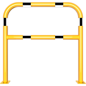 Protective bar made of steel tubing |  60 x 2.5 mm | with crossbar | total width: 1000 mm | total height: 1000 mm | hot-dip galvanized and yellow coatedwith black warning stripes